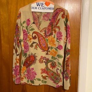 Talbots Colorful Paisley and Floral V-Neck Long Sleeve Women’s Sweater, Size M/L